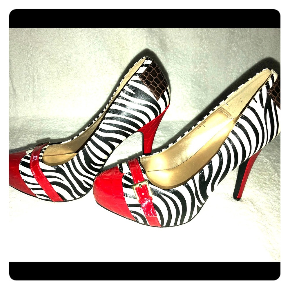 Buckled Red Zebra Print Heels